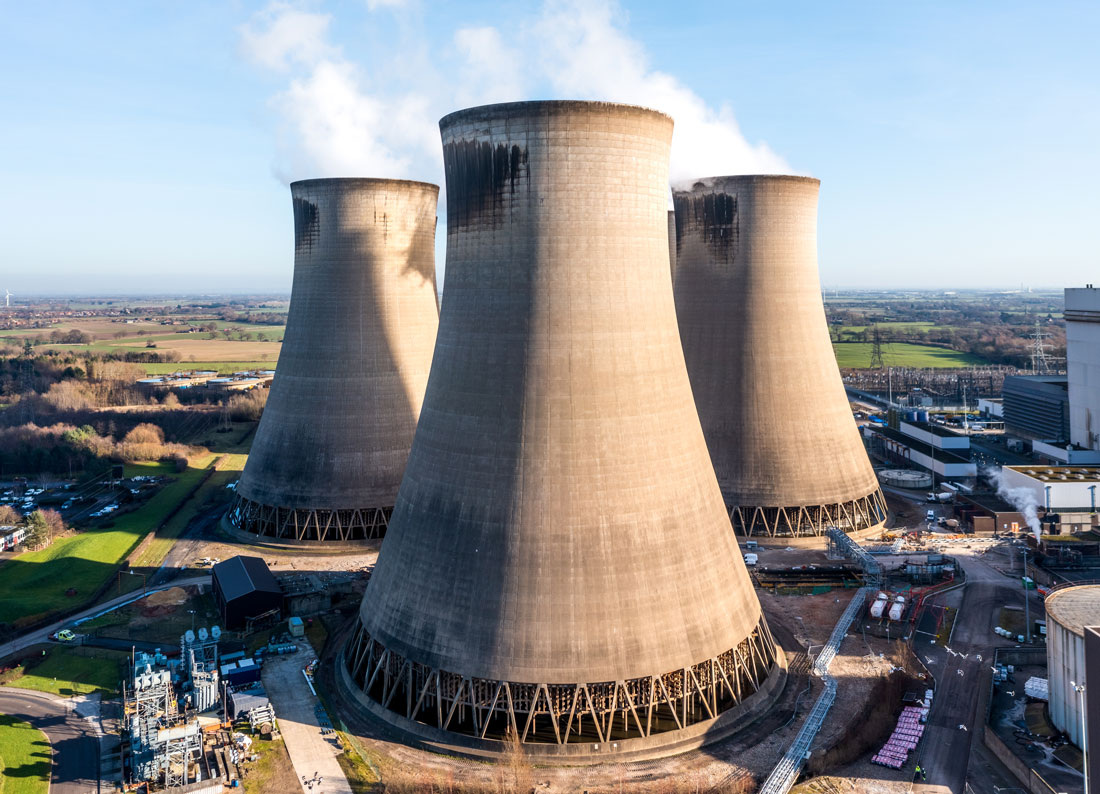 Cooling towers serviced by industrial cleaning teams