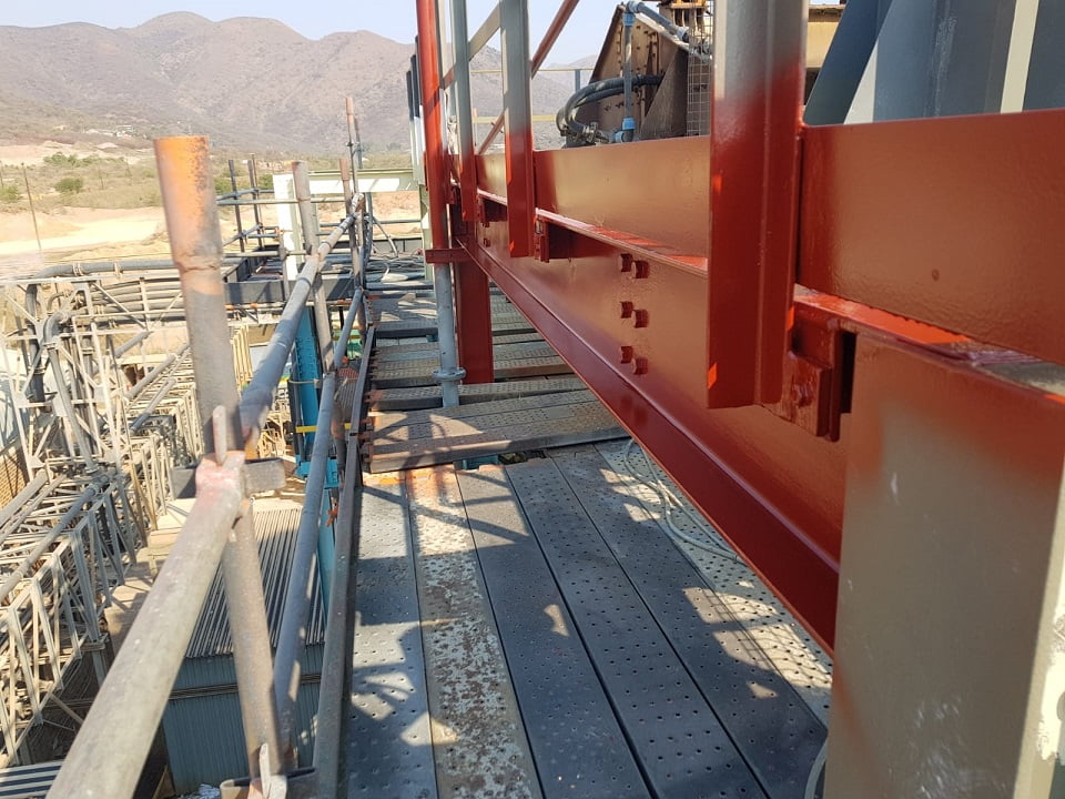 Structural steel coated to specification on a mining platform