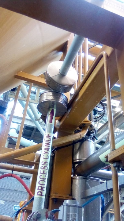 Insulated process cyanide line with clad end caps in plant