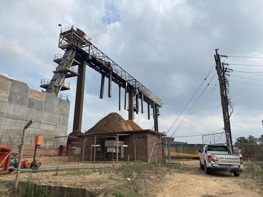Makhaya Corrosion Control vehicle on site at large materials handling gantry