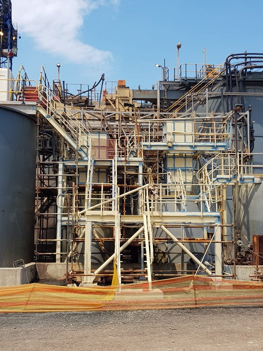 Plant structure scaffolded and prepared for full corrosion-protection recoat