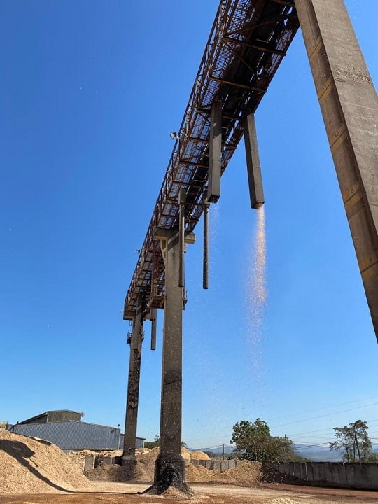 Elevated conveyor structure during materials handling operation