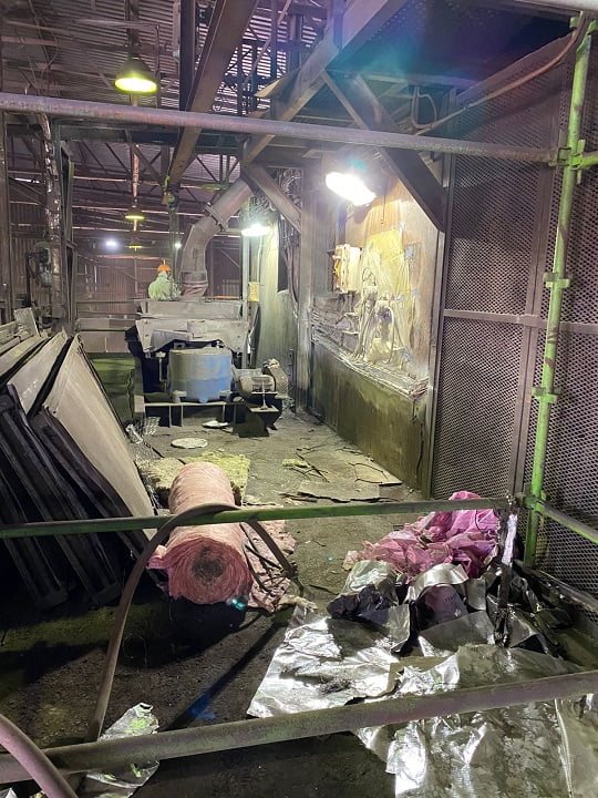 Internal plant area prepared for controlled asbestos removal