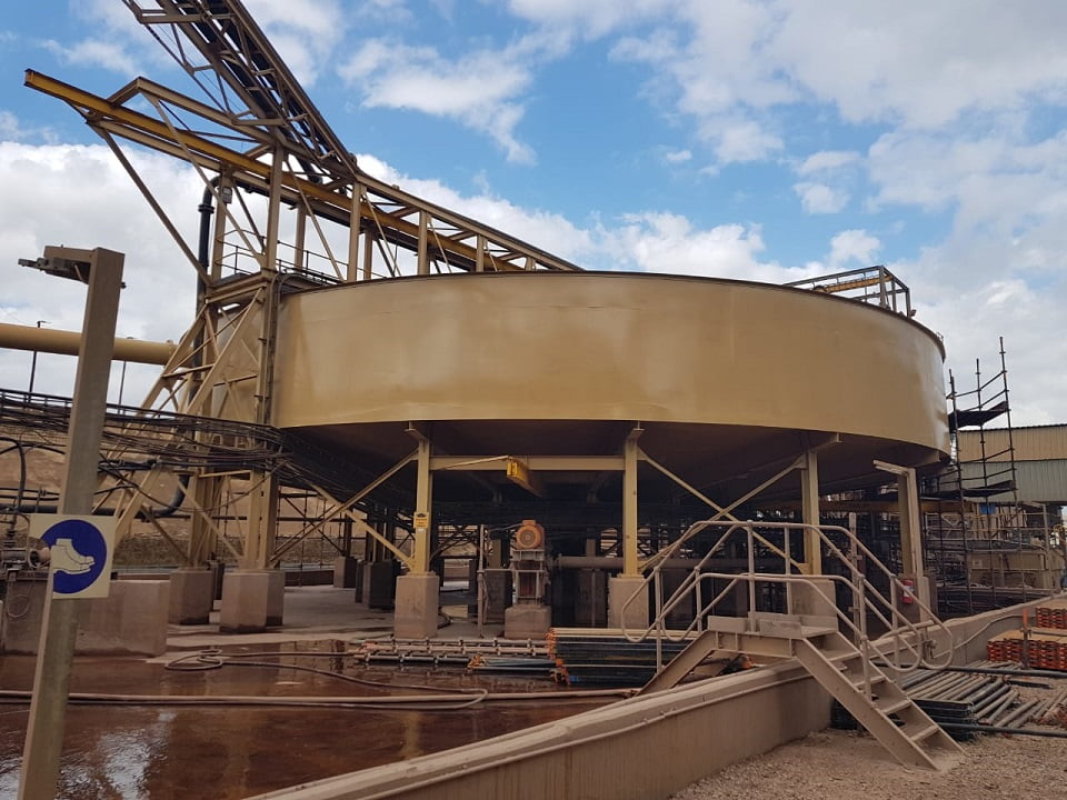 External coating system on mineral processing thickener tank