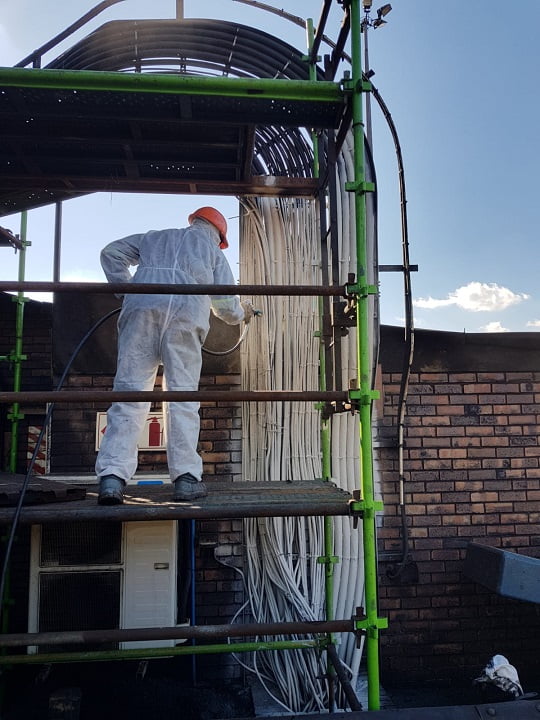 Passive fire protection coating applied to plant cable runs