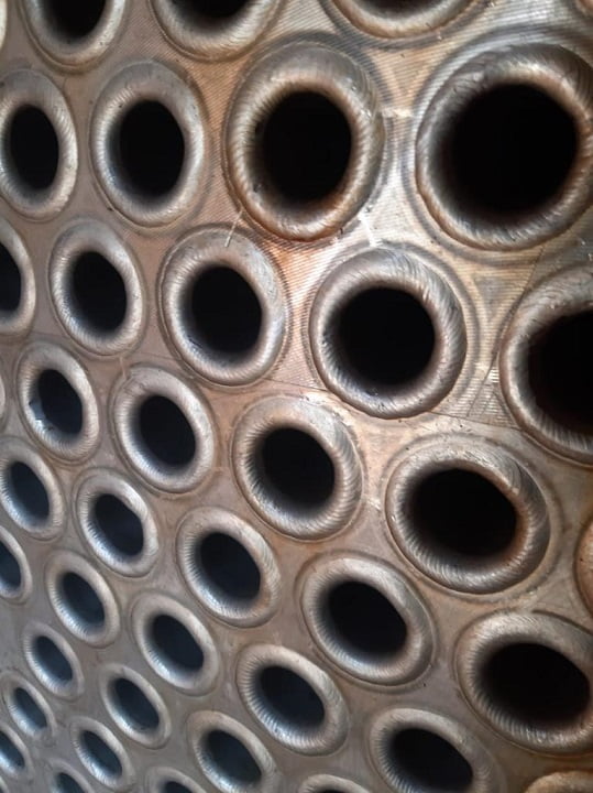 Close-up of cleaned heat exchanger tube ends